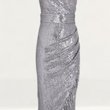 Saylor Azariah Silver Sequin Wrap Midi Dress