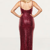 Saylor Gillian Red Wine Sequin Maxi Dress