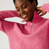 M&S Pink Ribbed Funnel Neck Relaxed Longline Jumper