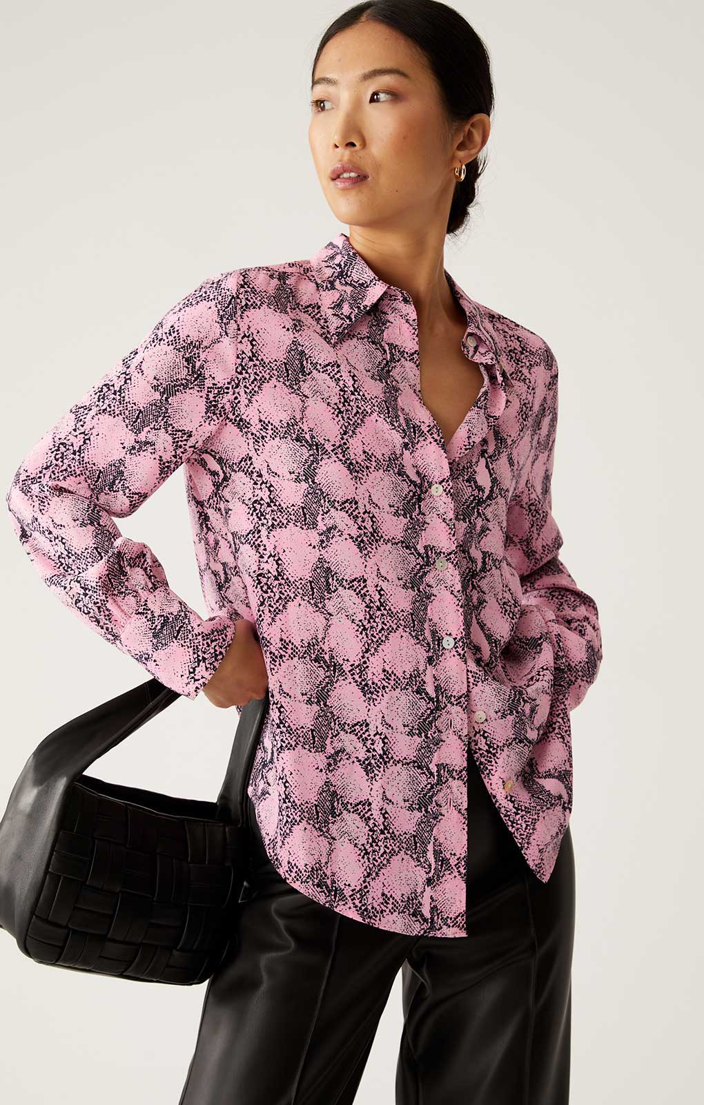 M&S Pink Snake Print Collared Long Sleeve Shirt