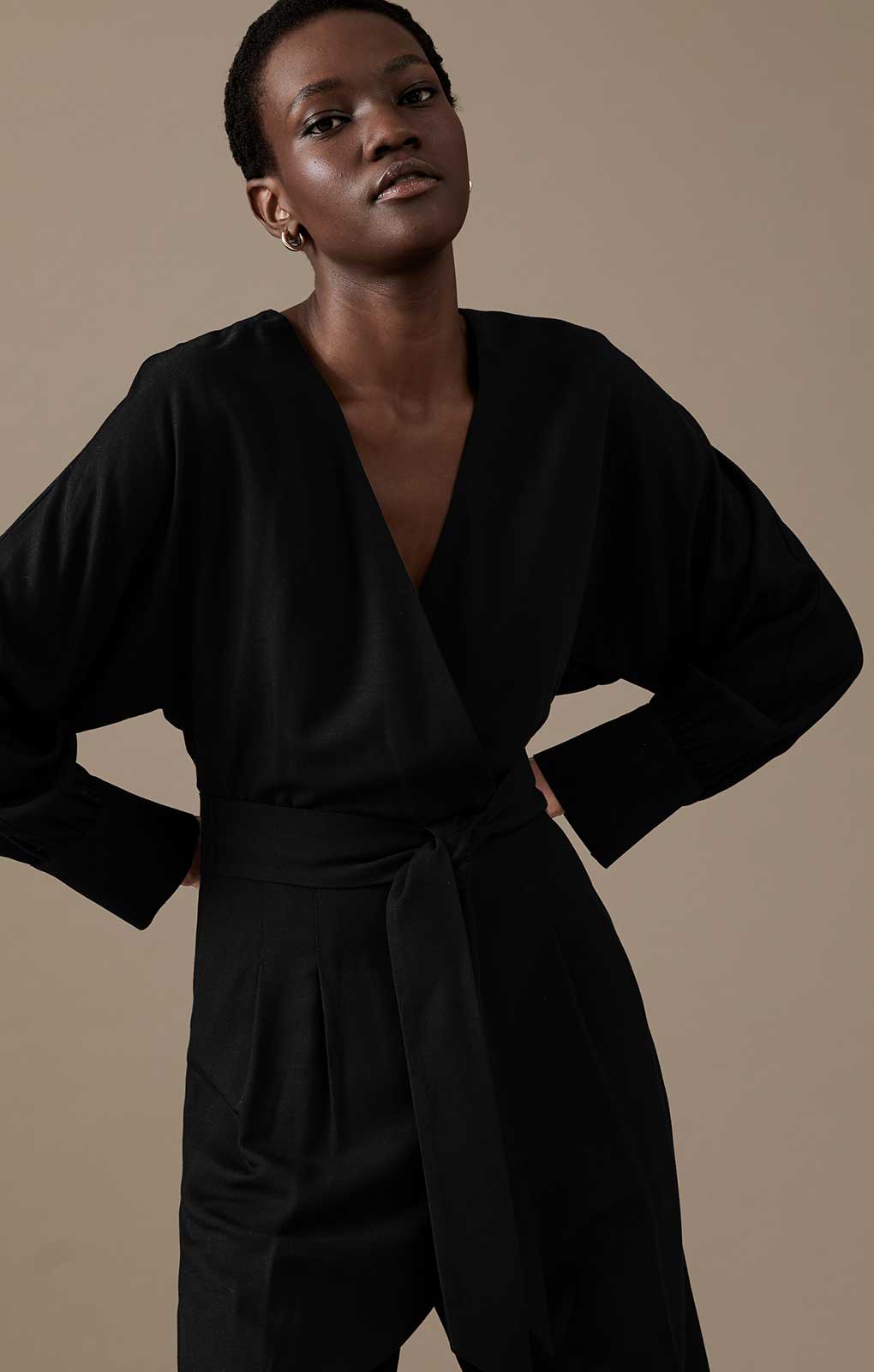 Rent M S Belted Long Sleeve Wrap Jumpsuit With Wool Hirestreet