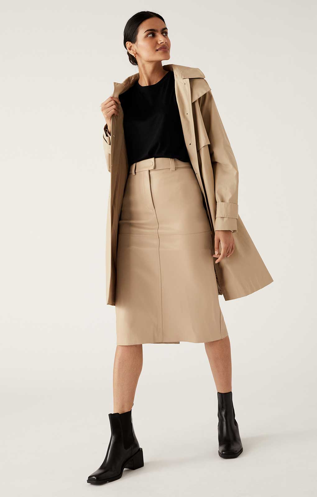 Leather Midi A-Line Skirt