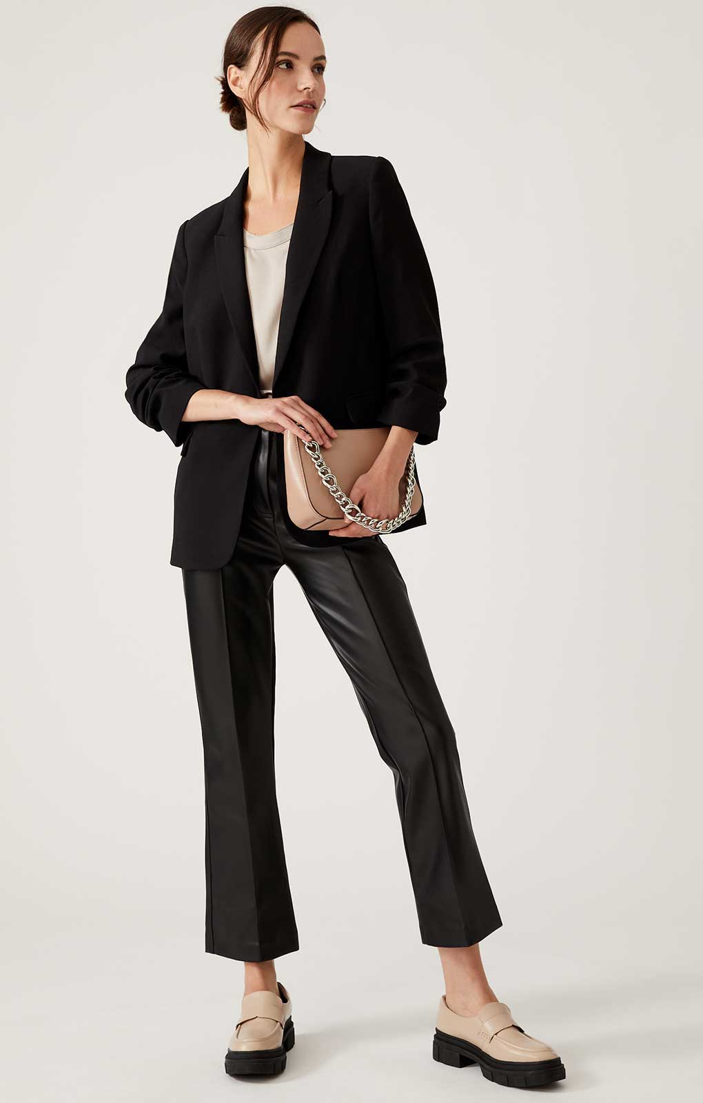 Rent M S Black Relaxed Ruched Sleeve Blazer Hirestreet