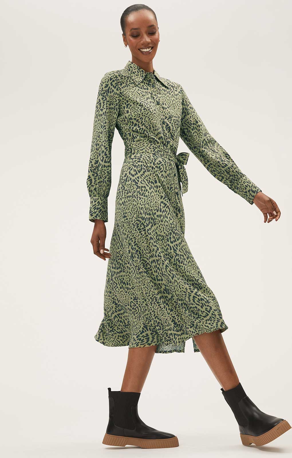 Rent M S Animal Print Belted Midi Shirt Dress Hirestreet