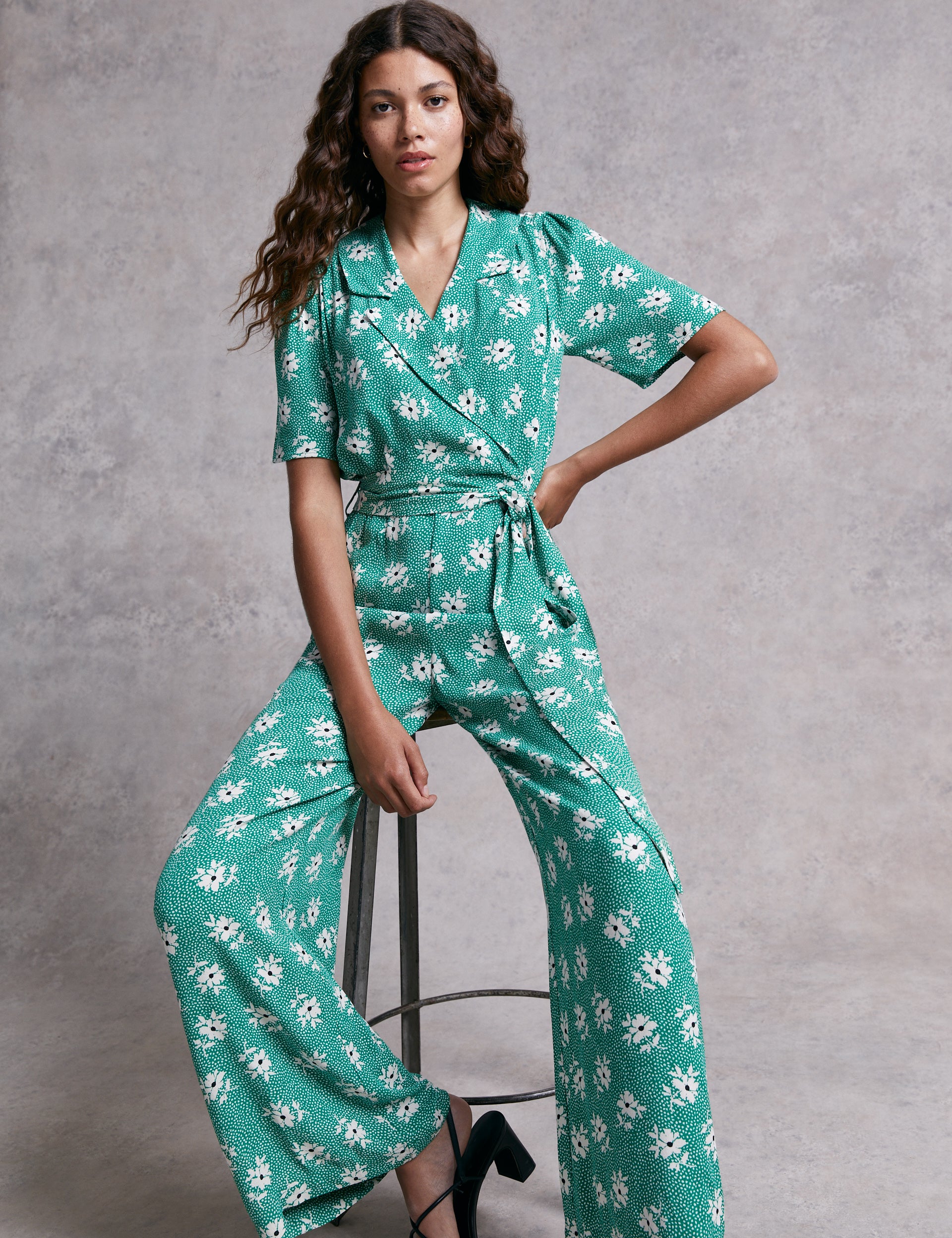 Floral wrap hot sale jumpsuit