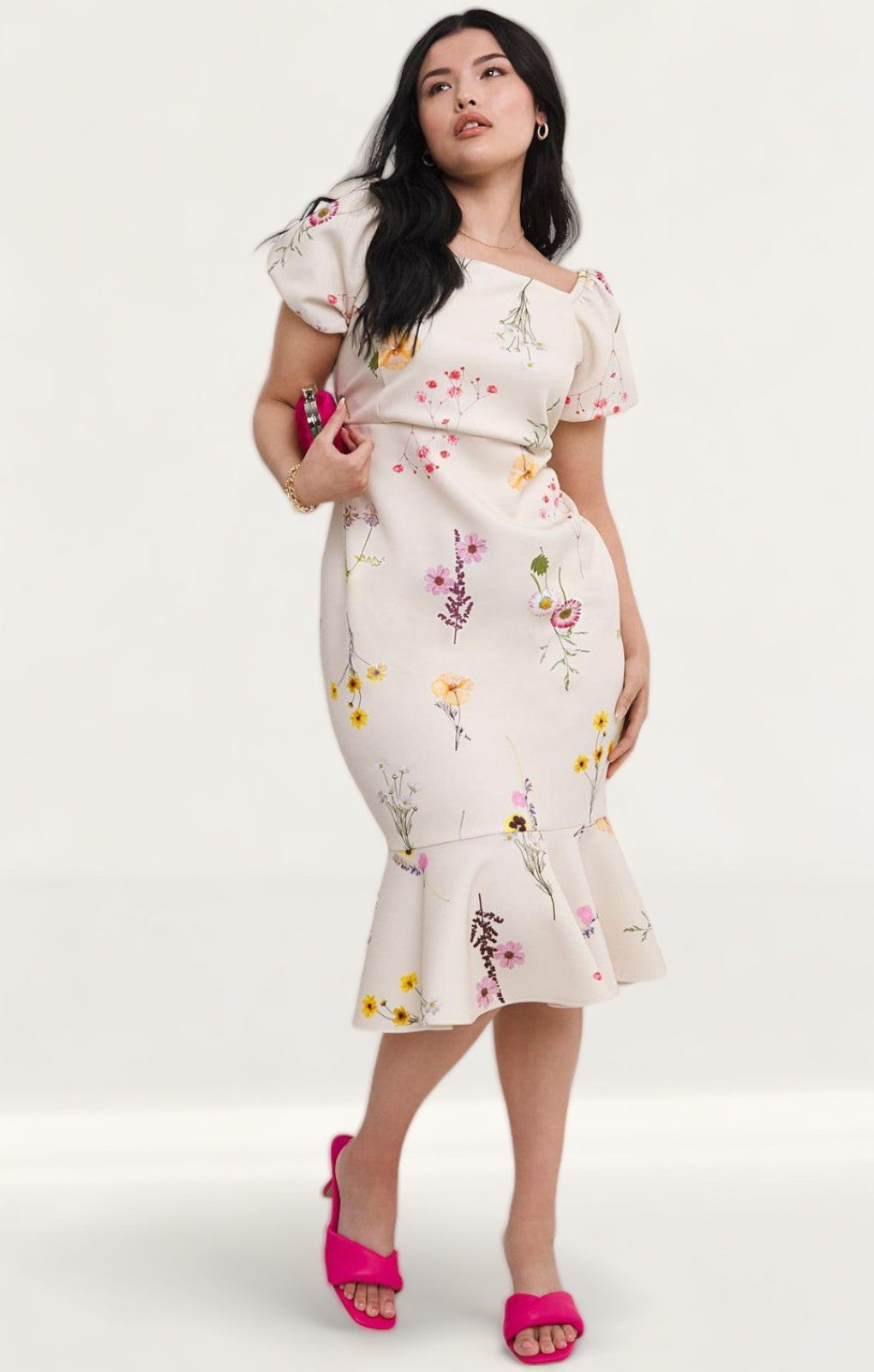 Simply Be Ivory Floral Bodycon Dress