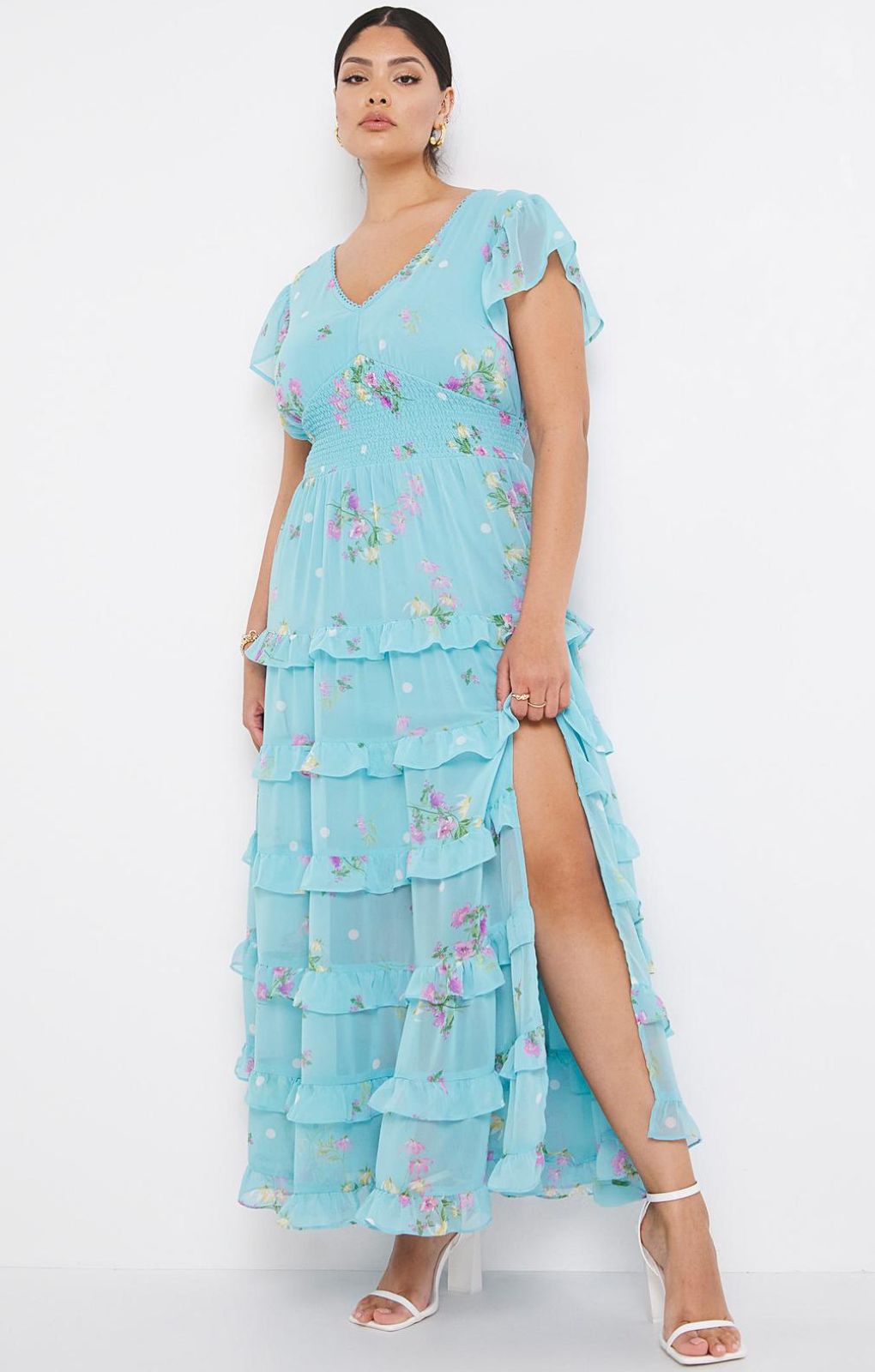 Simply Be Blue Floral Tiered Maxi Dress