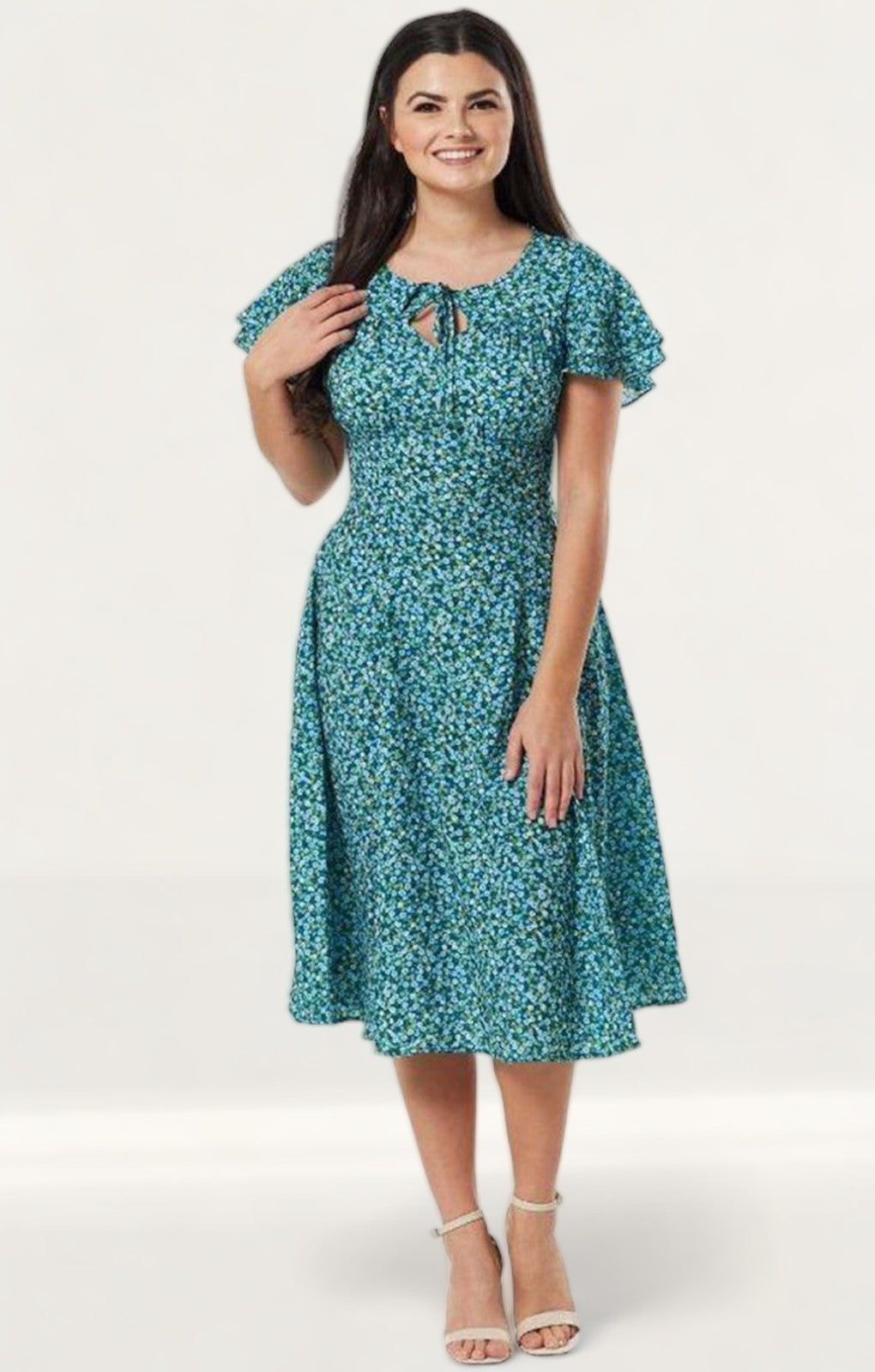 Timeless London Curve Teal Floral Vienna Midi Dress