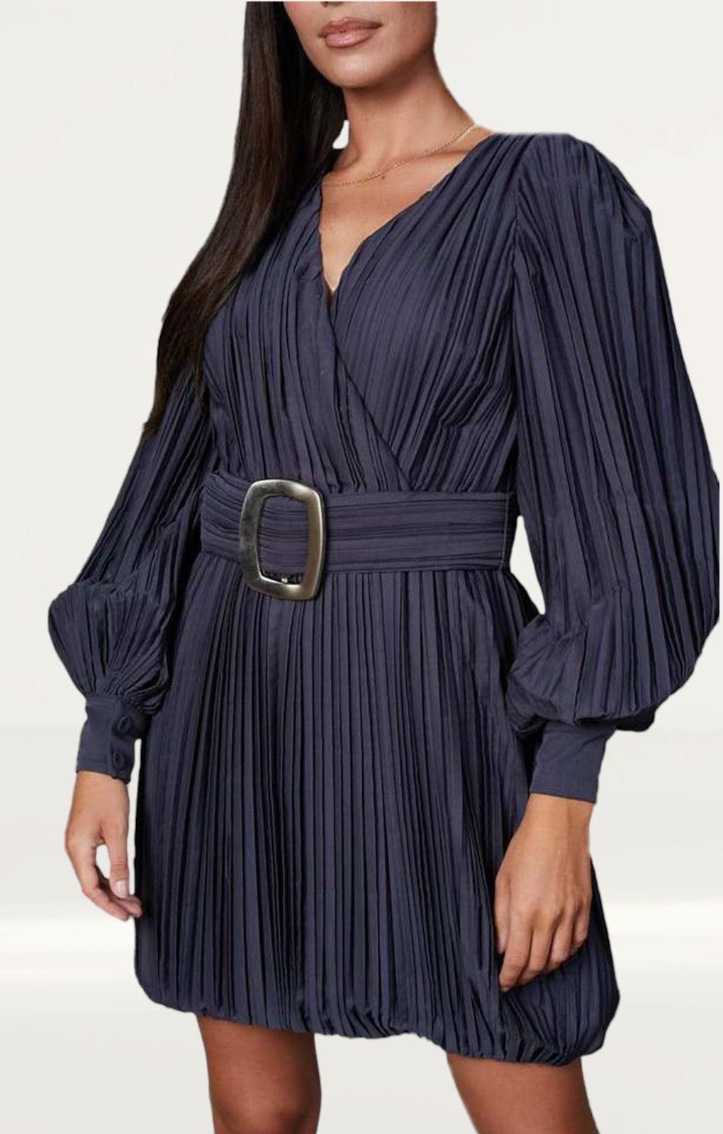 Timeless London Navy Pleated Grace Mini Dress