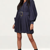 Timeless London Navy Pleated Grace Mini Dress