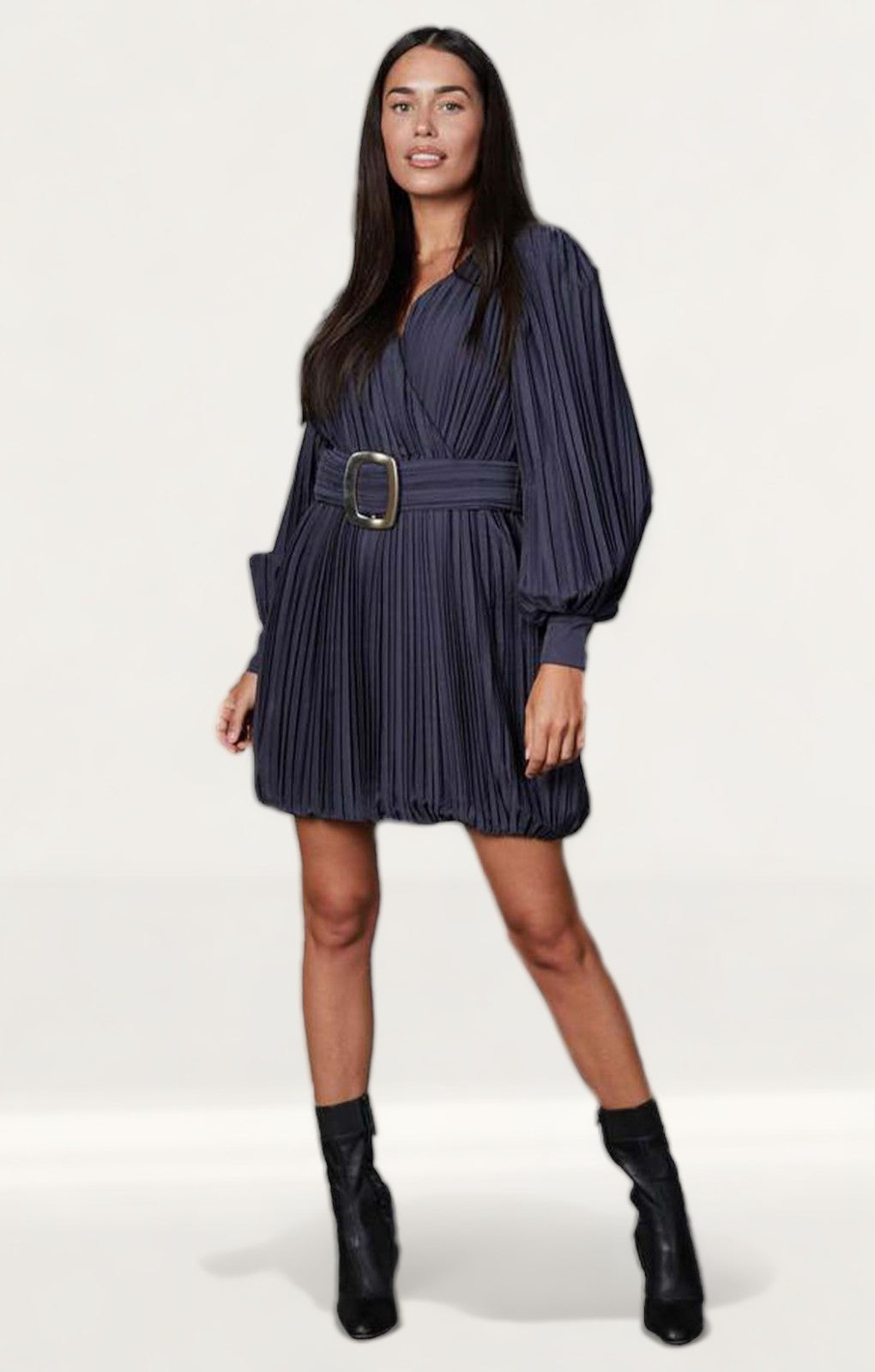 Timeless London Navy Pleated Grace Mini Dress