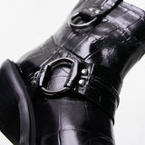 Topshop Roxy Premium Leather Western Biker Boot In Black Croc