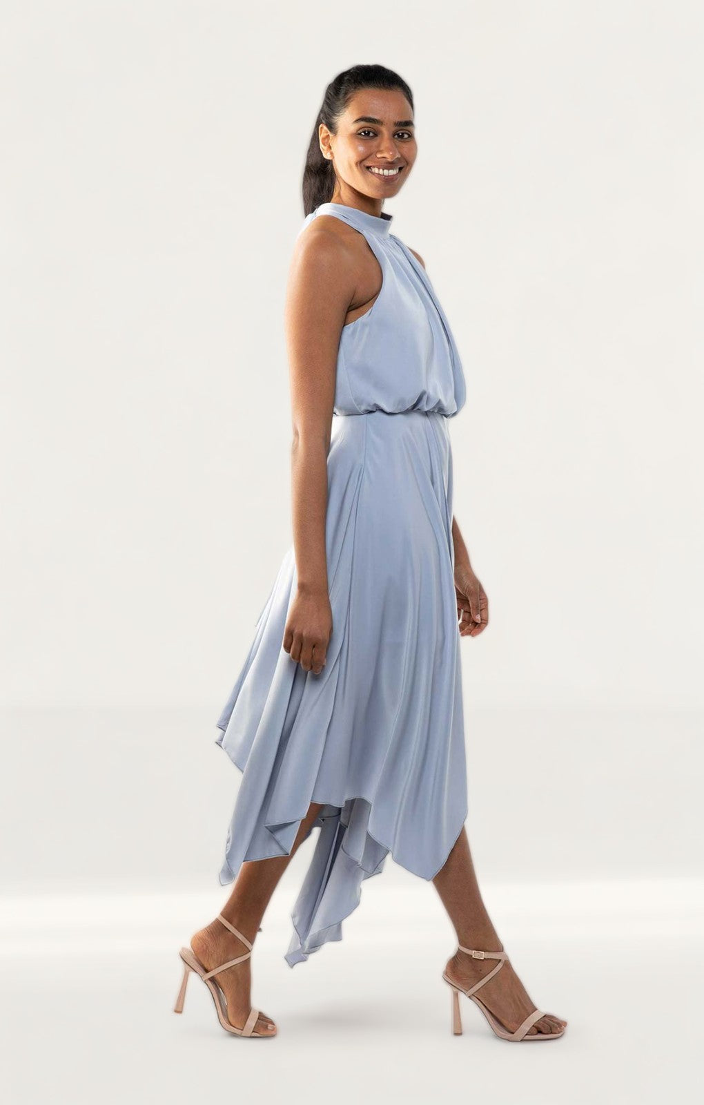 TwoSisters The Label Kat Blue Satin Midi Dress