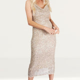 Little Mistress Vogue Williams Gold Sequin Fitted Midi Dress