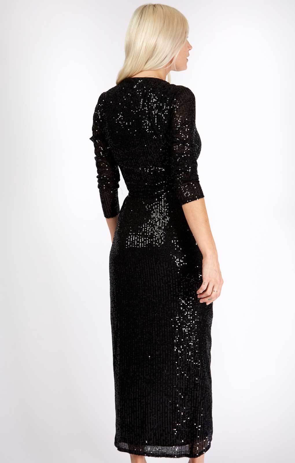 Little Mistress Vogue Williams Black Sequin Wrap Dress