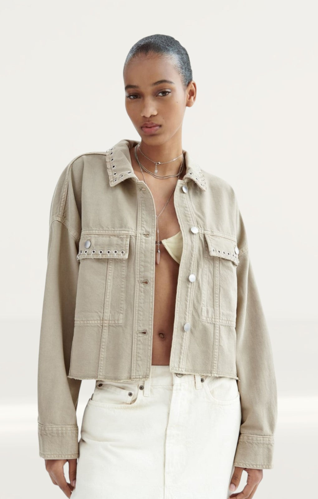 Zara Cropped Overshirt with Piercing Detail