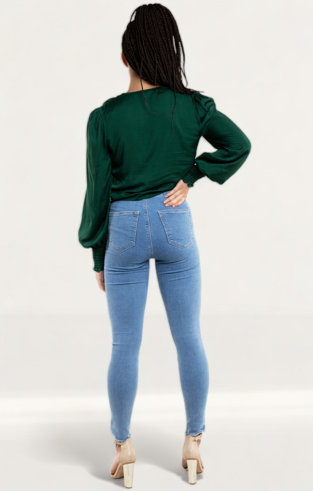 Zara Green Satin Blouse With Knot Detail