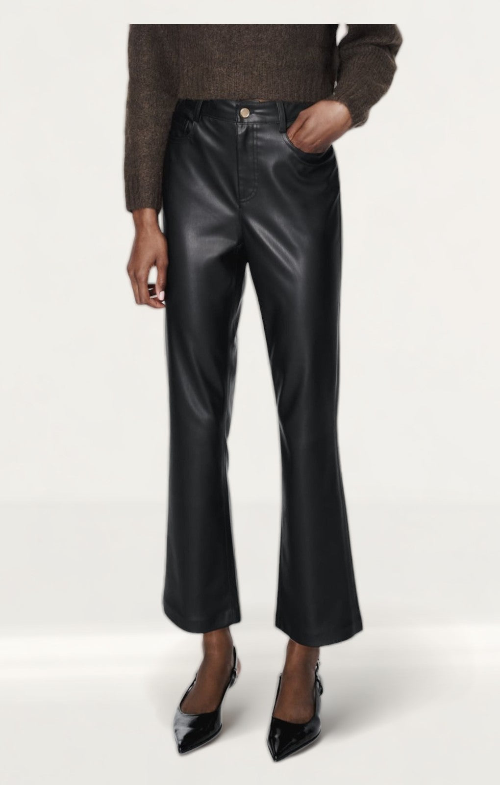 Rent Zara Leather Effect Cropped Mini Flare Trousers